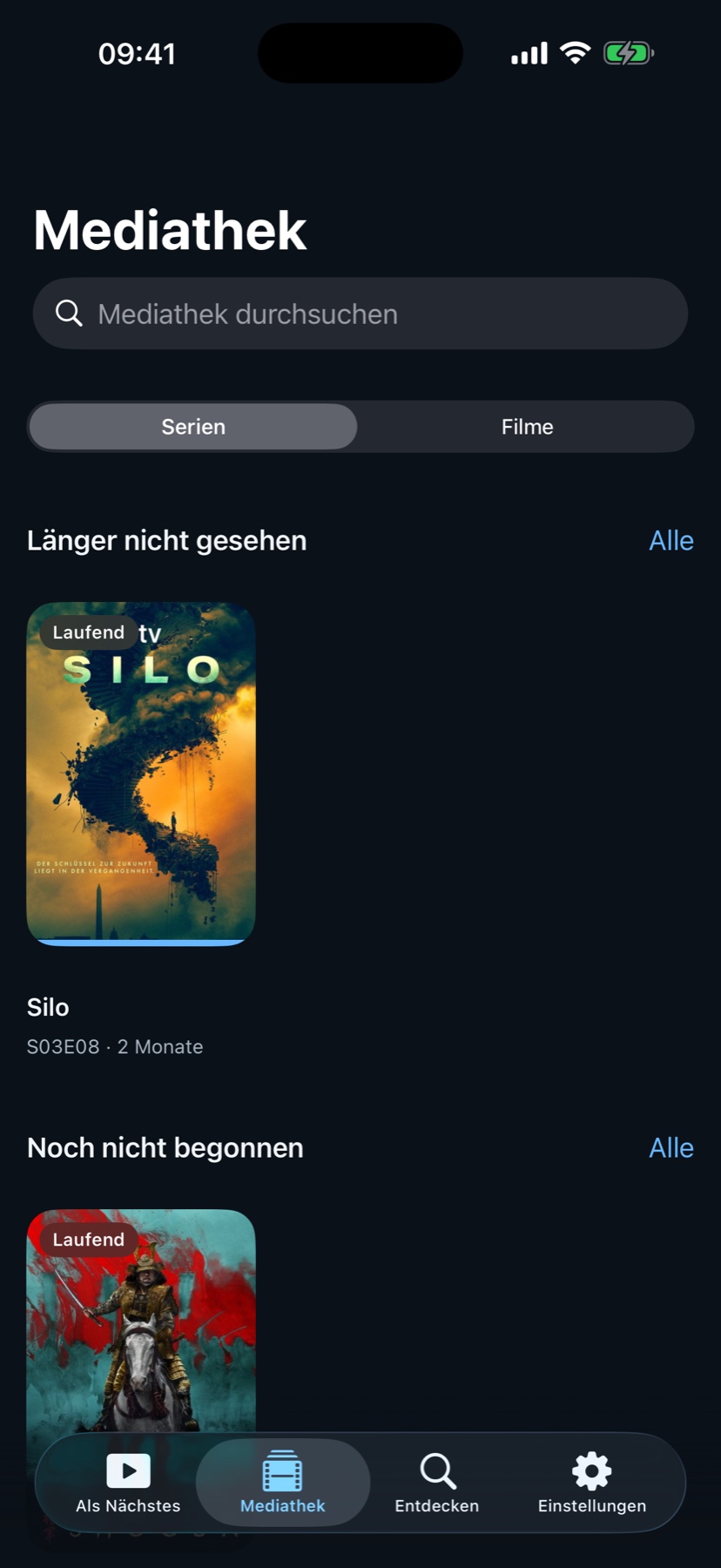Die Folge Mediathek mit verfolgten Serien